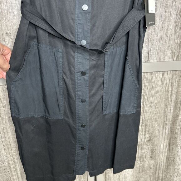 Calvin Klein Shirt Dress Snap Buttons V Neck Belt Patch Pockets Black Size S - Picture 5 of 10